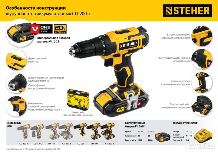 Дрель-шуруповёрт steher V1 без АКБ CD-200