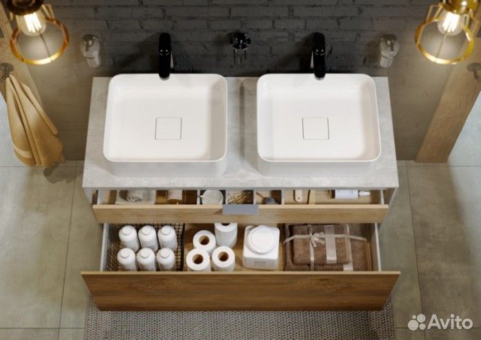 Мебель для ванной Aqwella Mobi 100 дуб балтийский фасад бетон светлый