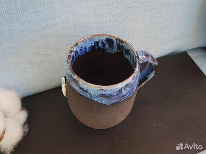 Кружка керамическая мини Кит и море ручной работы