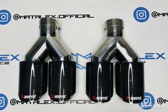 Насадки BMW Акрапович хром с карбоном комплект