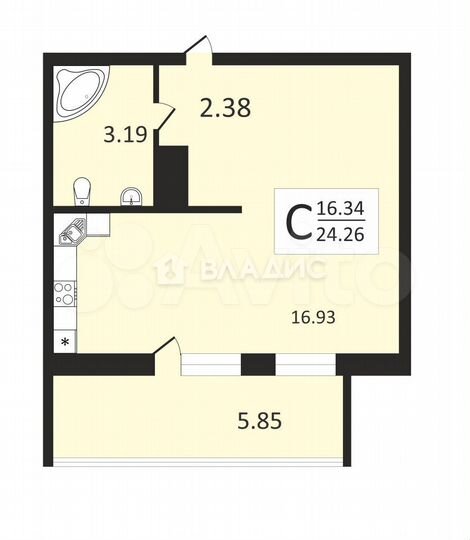 Квартира-студия, 24,3 м², 11/12 эт.