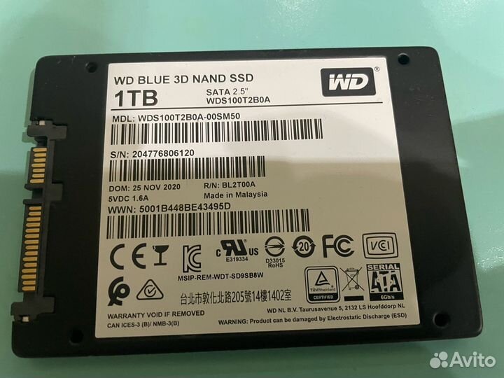 Жесткий ssd диск 1tb WD blue 3d nand