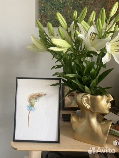 Картина акварель мышонок в раме