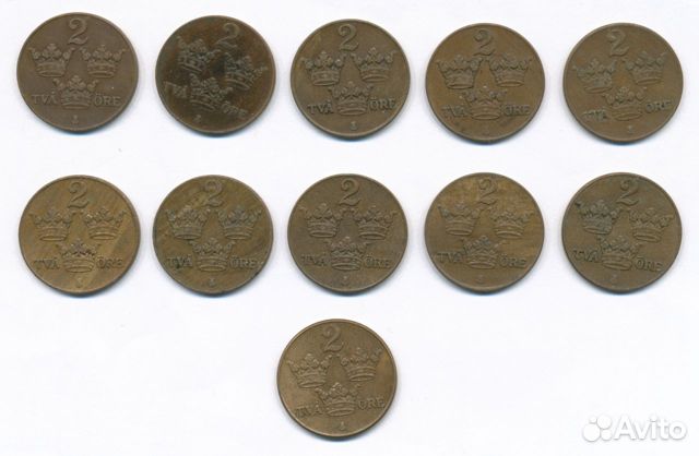 Швеция, 2 эре, бронза 1925-1950 года