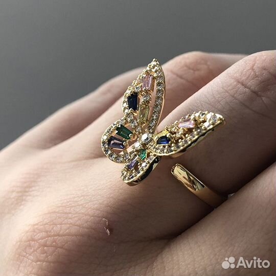 Объемное акцентное кольцо с бабочкой кольцо бабочк