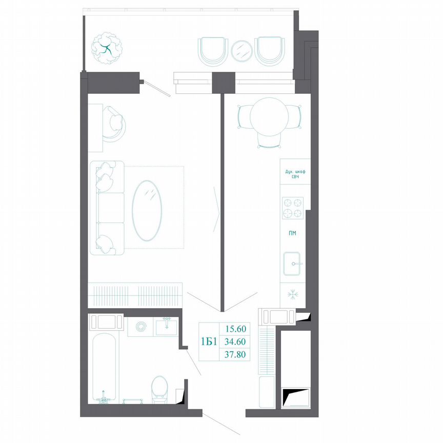 1-к. квартира, 37,8 м², 14/19 эт.