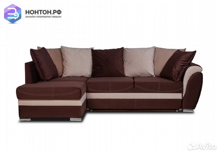 Диван угловой дельфин Стефани шоколадный / айвори