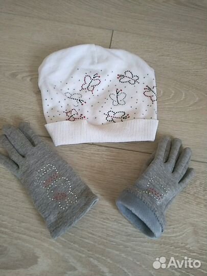 Шапки 52см, перчатки, весна, 5-7 лет