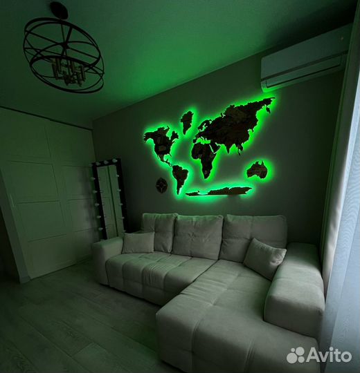 Карта мира с подсветкой на стену