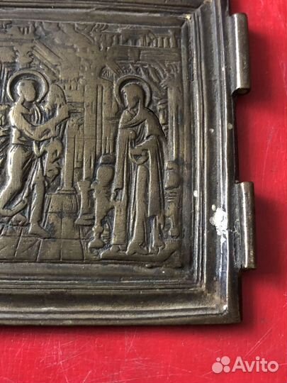 Старинная латунная створка от складня Благовещение