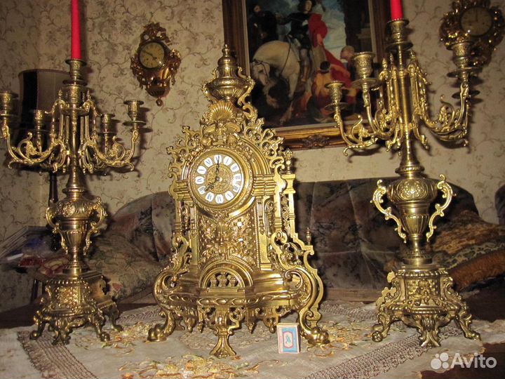 Каминные часы с Подсвечниками Германия Бронза