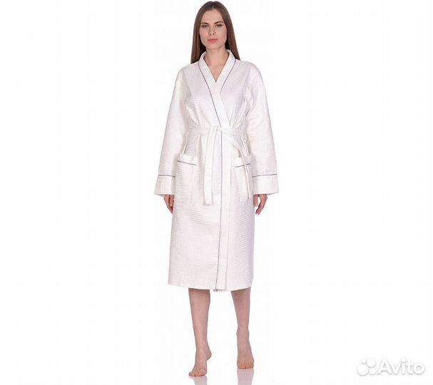 Халат вафельный Home One с кантом отбеленный 54