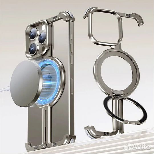 Чехол метал рамка Magsafe с подставкой для iPhone