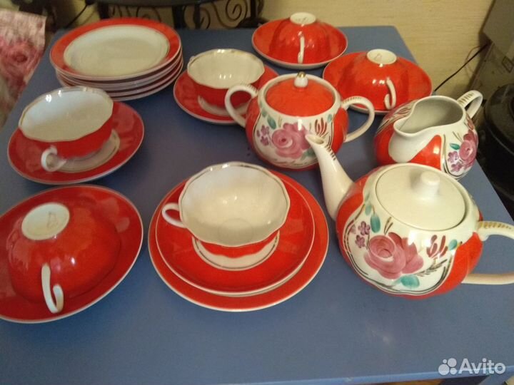 Чайный сервиз красный Дулево редкий