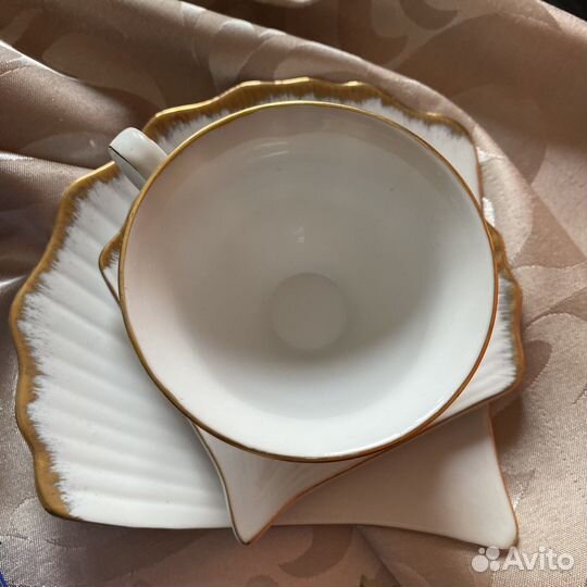 Чайная пара фарфор с 2 блюдцами ракушками