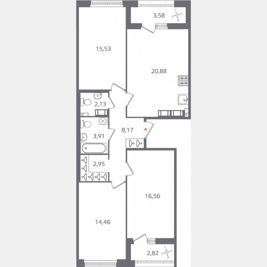 3-к. квартира, 87,8 м², 14/16 эт.