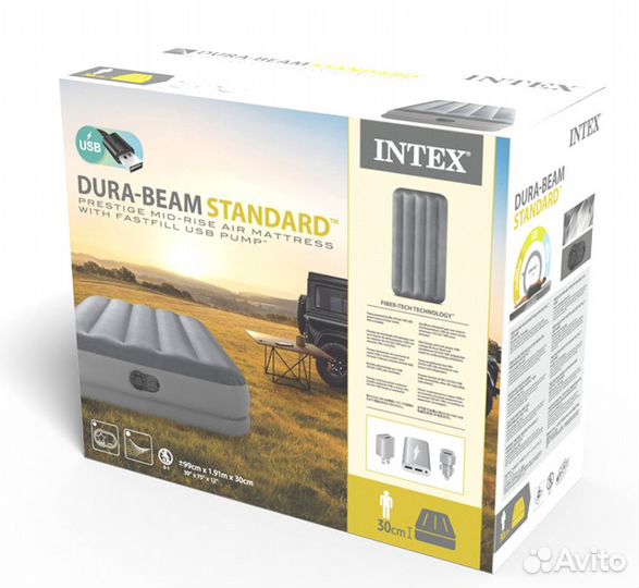 Надувная кровать 99х191х30см,от USB,Intex 64112