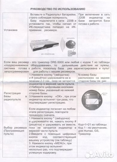Радиопульт Триколор RF