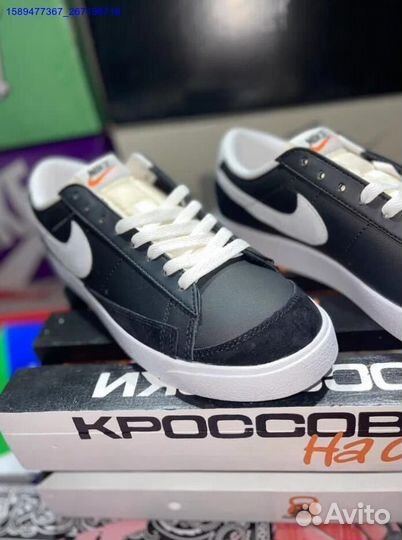 Nike Blazer Low Black White Swoosh (Арт.53587)