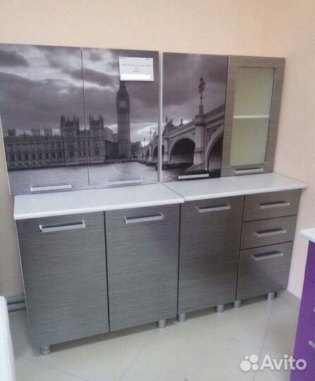 Кухня 1,6 метра мдф Черный титан с фотопечатью