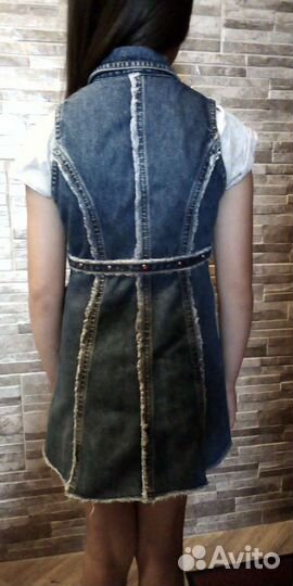Платье-сарафан джинсовое для девочки р.32