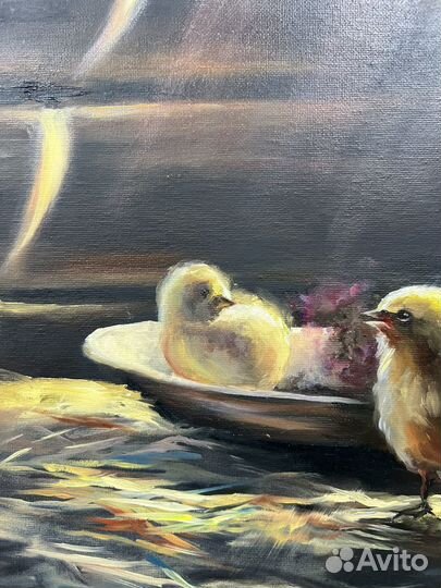 Картина маслом на холсте цыплята