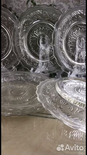 Старинная тарелка стекло 6 шт