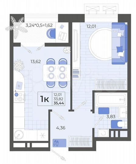 1-к. квартира, 35,4 м², 7/14 эт.