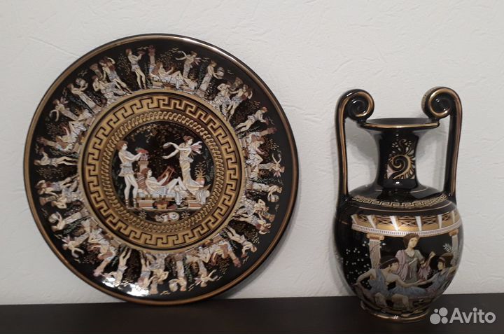 Настенная тарелка(24см) и ваза (20 см) Греция