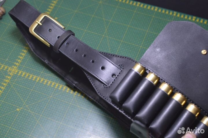 Кожаный патронташ 12 калибр 24 патрона. Черный