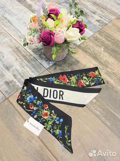 Шелковая лента твилли Twilly Dior колос синяя