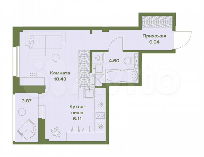 Квартира-студия, 40 м², 3/7 эт.