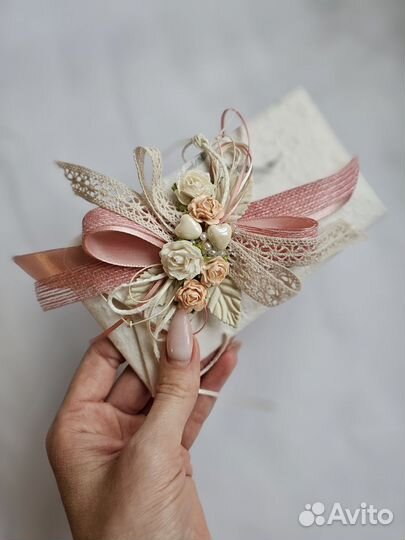 Свадебный конверт для денег ручной работы 8*16 см