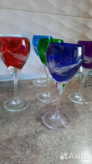 Хрустальные бокалы цветные Германия, винтаж