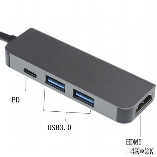 Адаптер Type-C на hdmi-USB 3.1 Type-C-2x USB 3.0