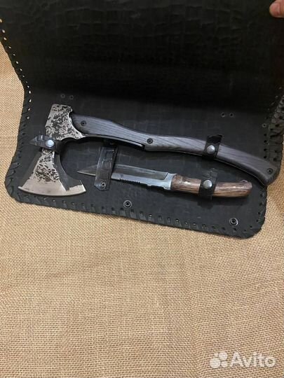 Топор Варяг+ Нож. Кожаная скрутка
