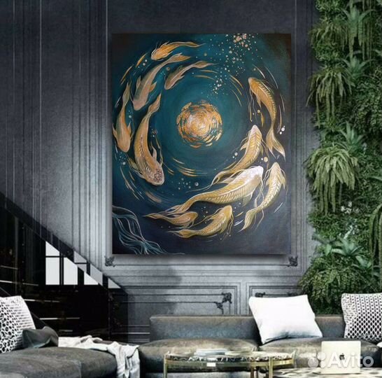 Интерьерная картина маслом Золотые рыбки Живопись