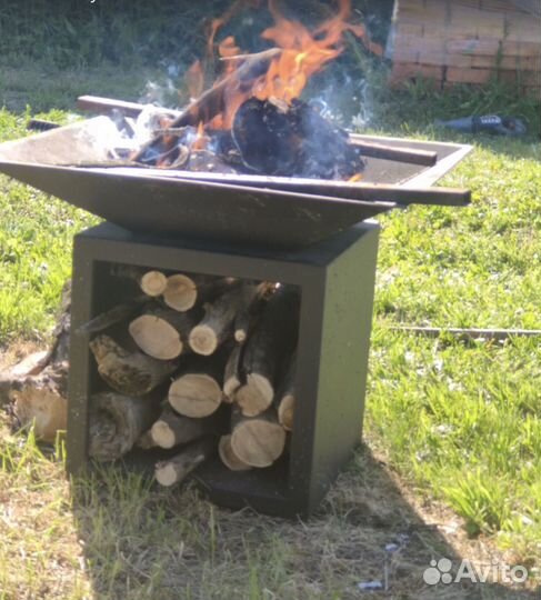 Очаг для костра чаша костровая новая с дровницей