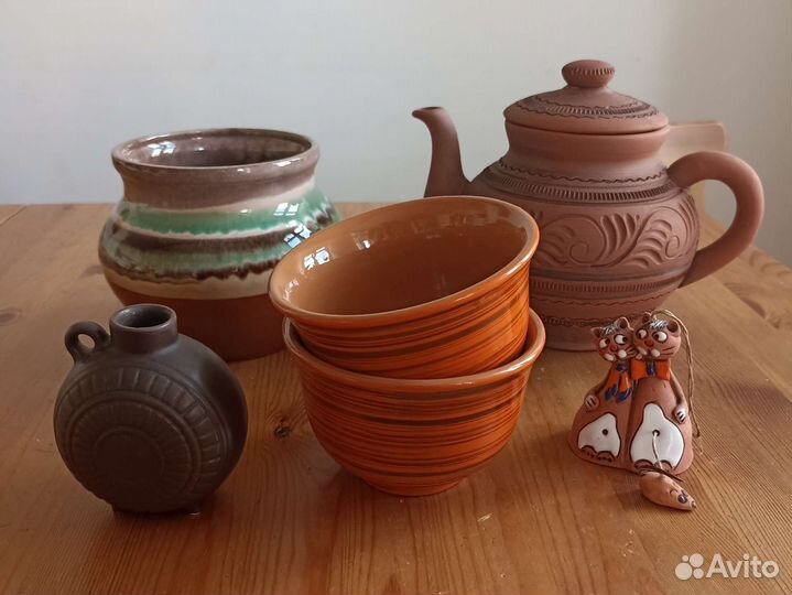 Глиняная посуда: чайник, горшок, пиалы и др