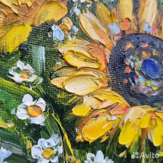 Подсолнухи ромашки полевые цветы картина маслом