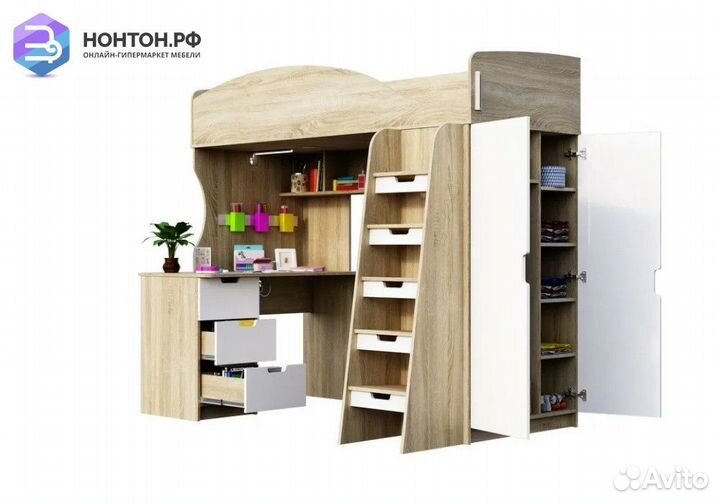 Кровать-чердак Сэнди дуб сонома светлый / белый гл