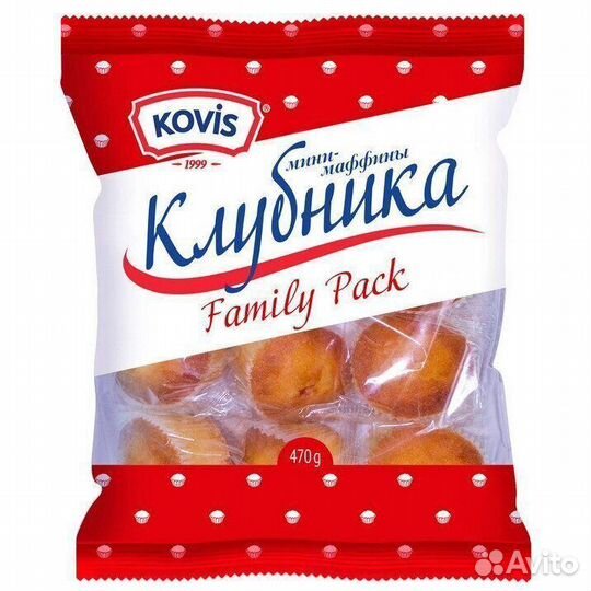 Мини-маффины Ковис с начинкой клубника 470г