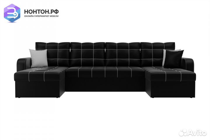 Диван п-образный дельфин Ливерпуль экокожа черная