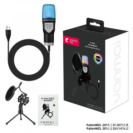 Игровой RGB USB микрофон Yanmai SF-666R (Новый)
