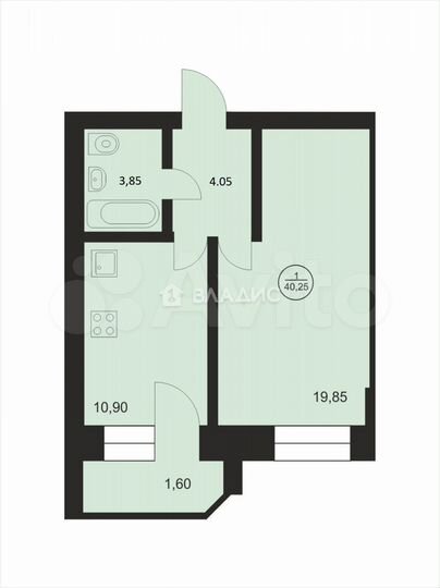 1-к. квартира, 40,3 м², 9/9 эт.