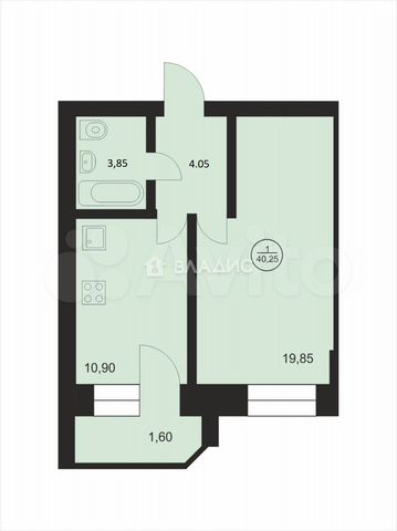 1-к. квартира, 40,3 м², 9/9 эт.