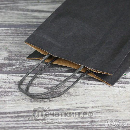 Черный крафт пакет под бутылку с ручками