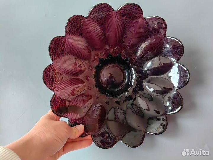 Ваза фруктовница СССР марганцевое стекло