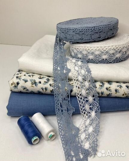 Ткань льняная Васильки