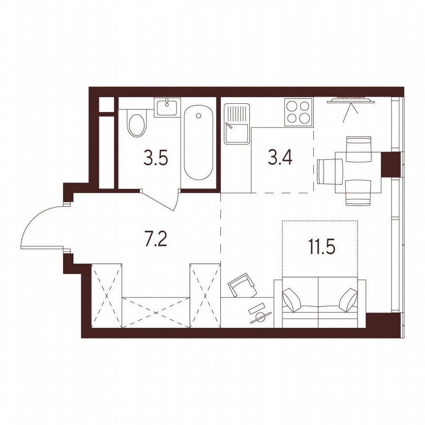 Квартира-студия, 25,6 м², 12/23 эт.